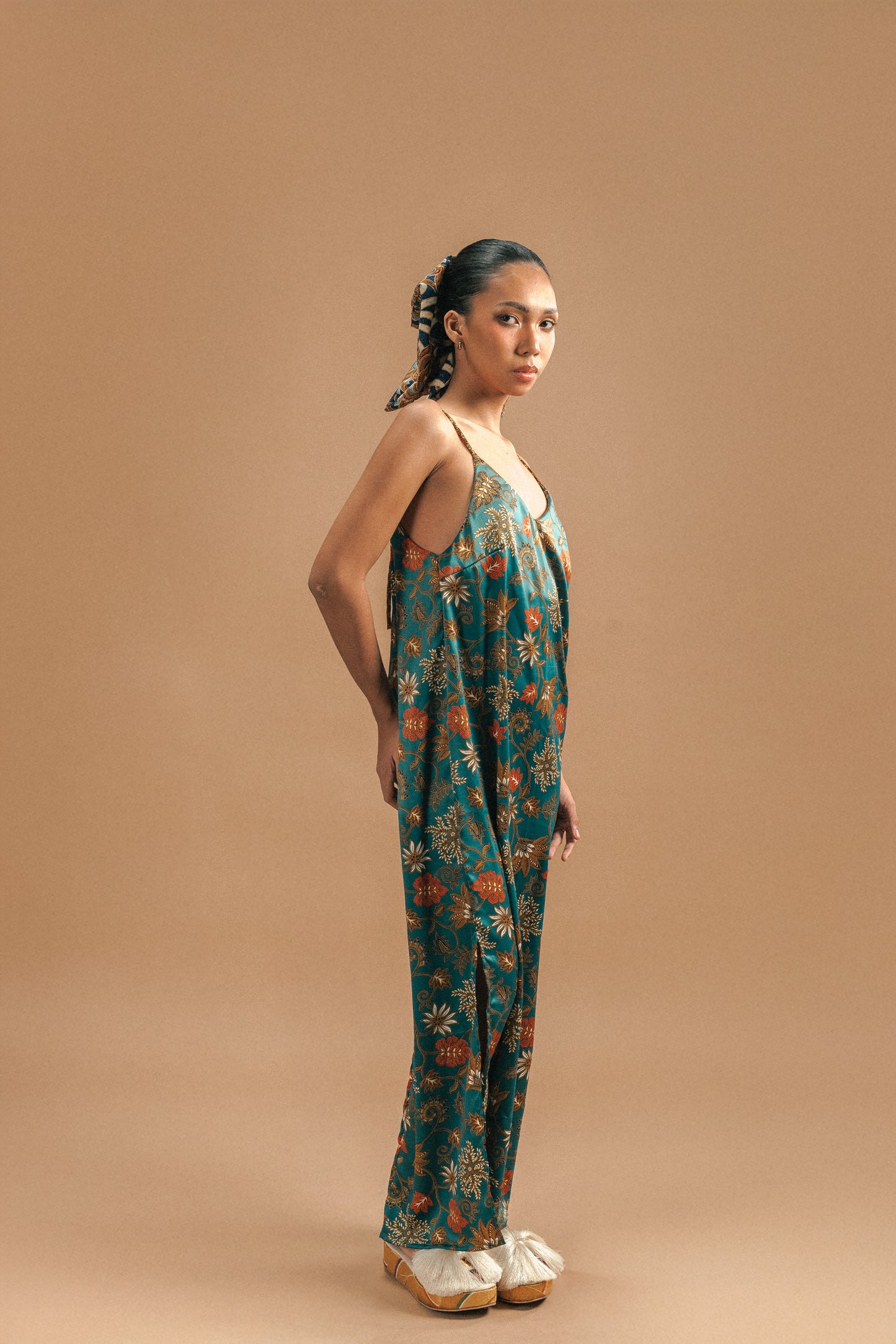 Bali Silk Mix Slip Dress – Teal Floral