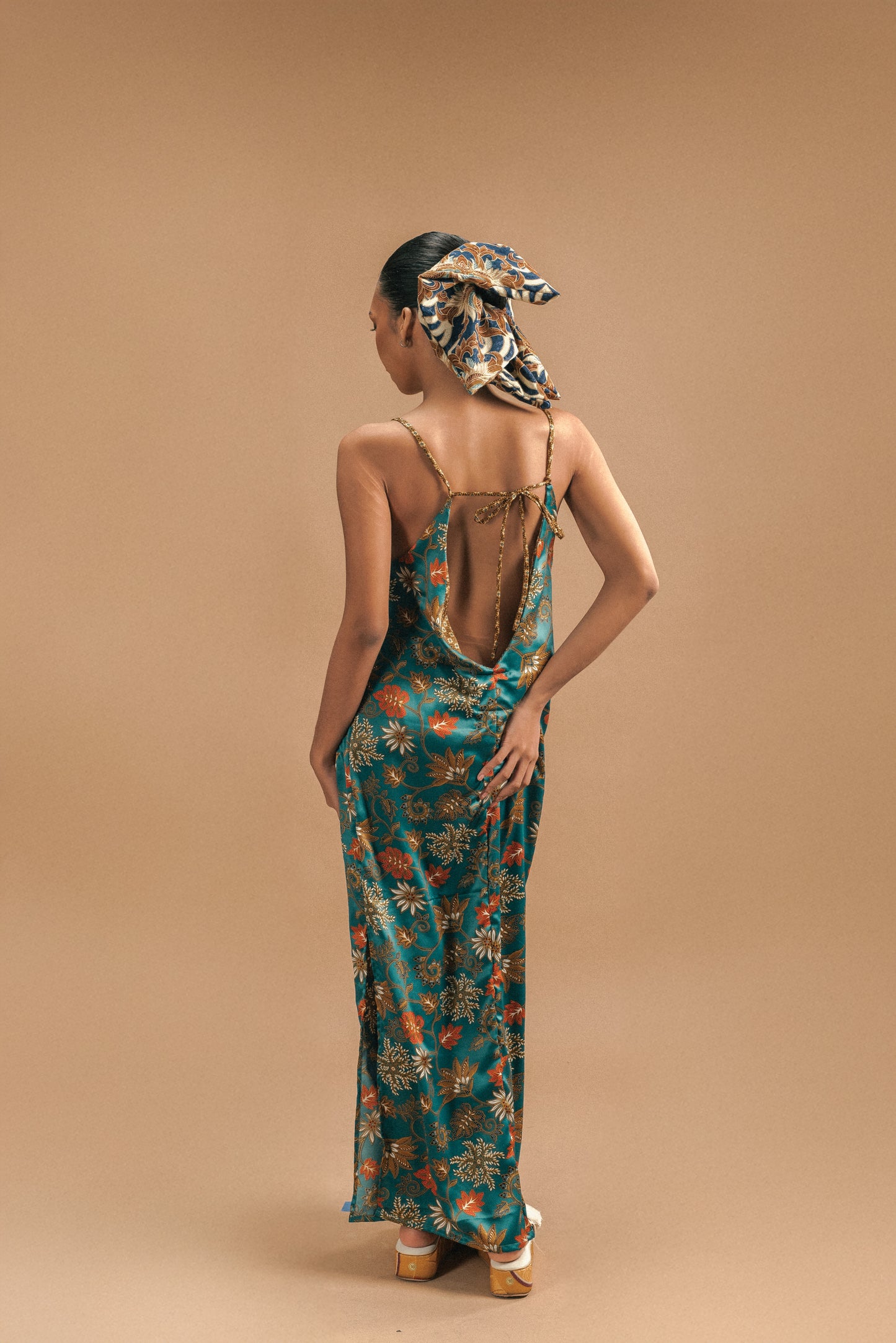 Bali Silk Mix Slip Dress – Teal Floral