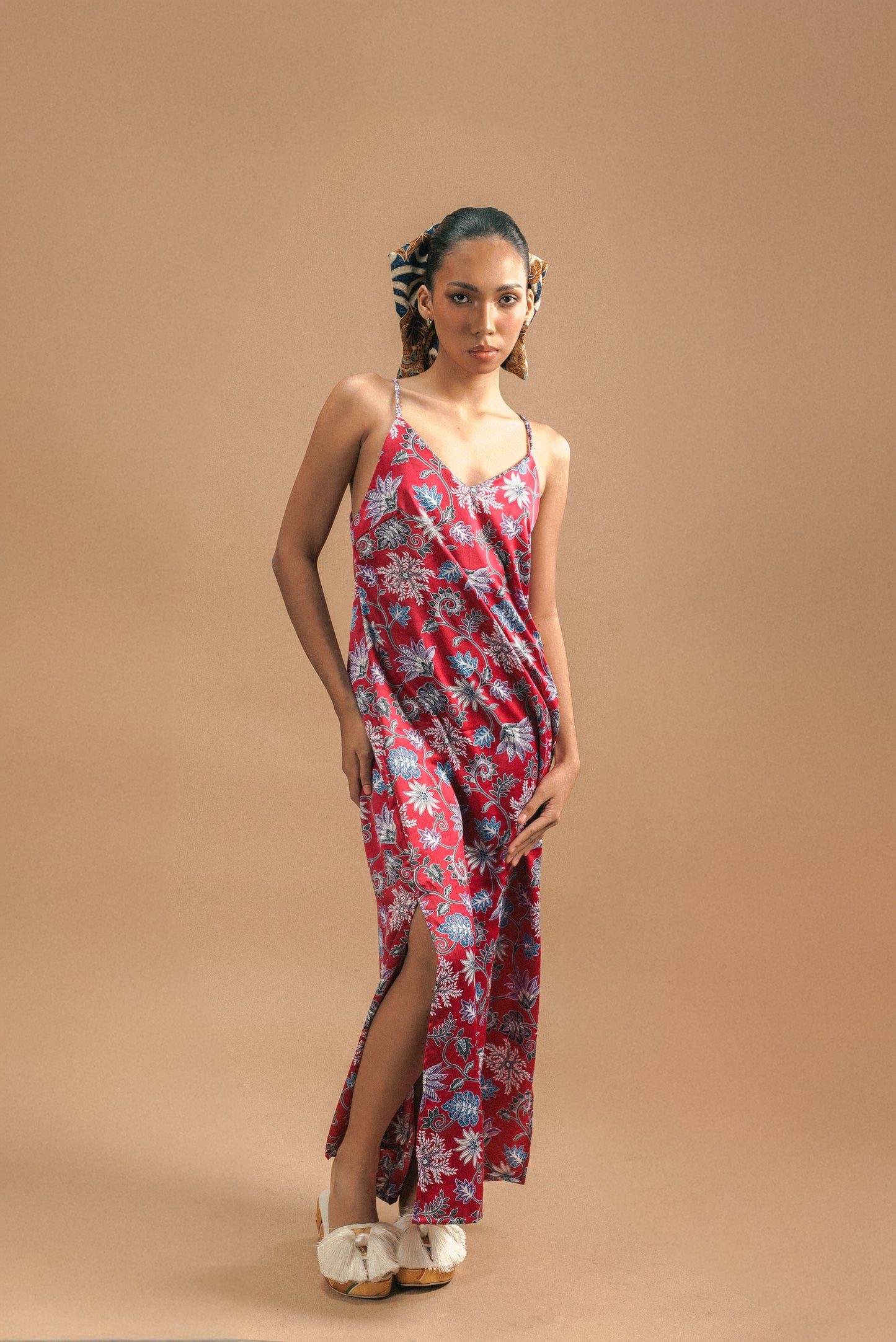 Bali Silk Mix Slip Dress – Red Floral